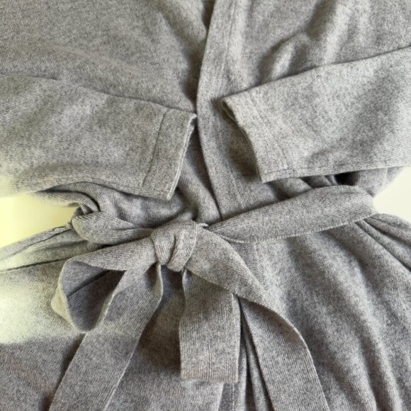 JENNIE LIU 100% Pure Cashmere Belted Lux Wrap Cardigan Robe - Light Grey - Picture 13 of 13